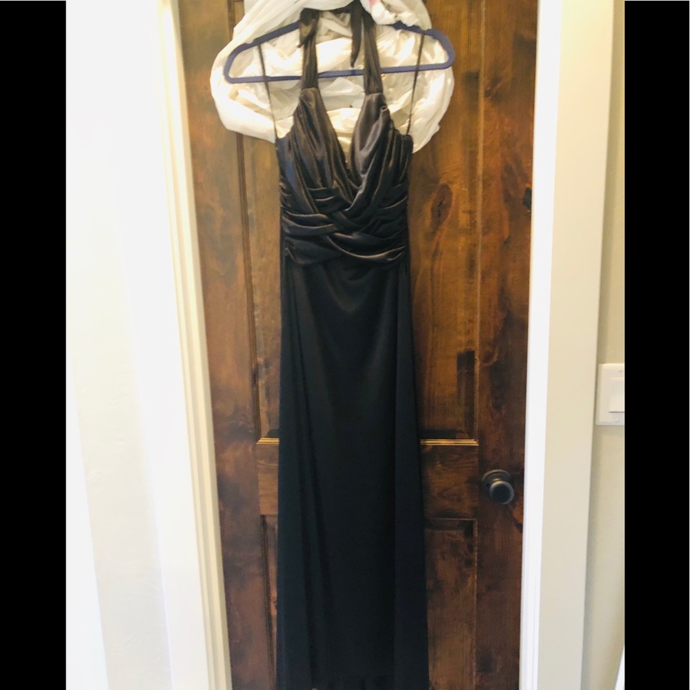 silky halter floor length formal gown
